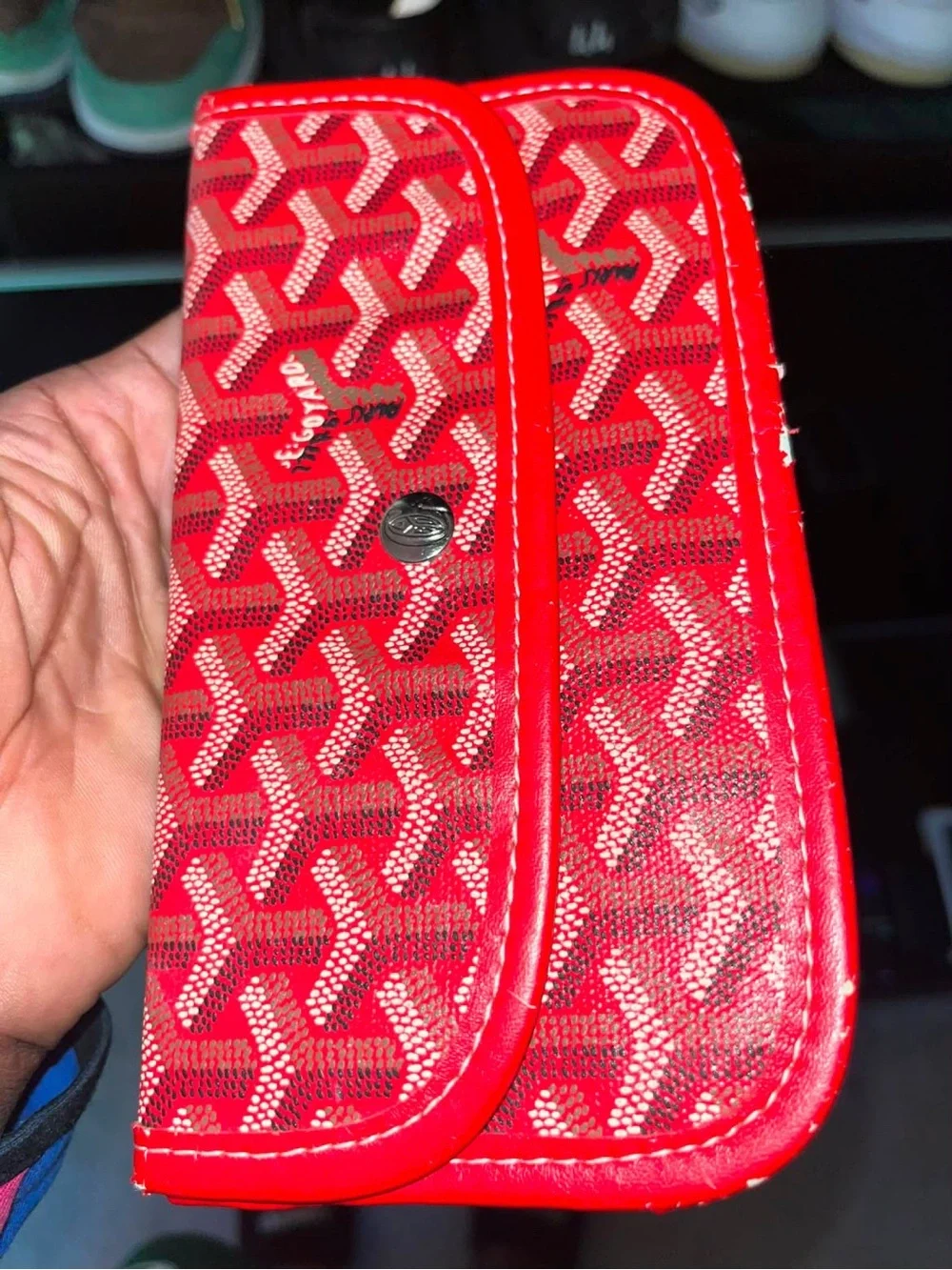 Red Goyard-Style Canvas Wallet